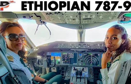 Ethiopian Boeing 787 Cockpit Across Africa "Girl Power"